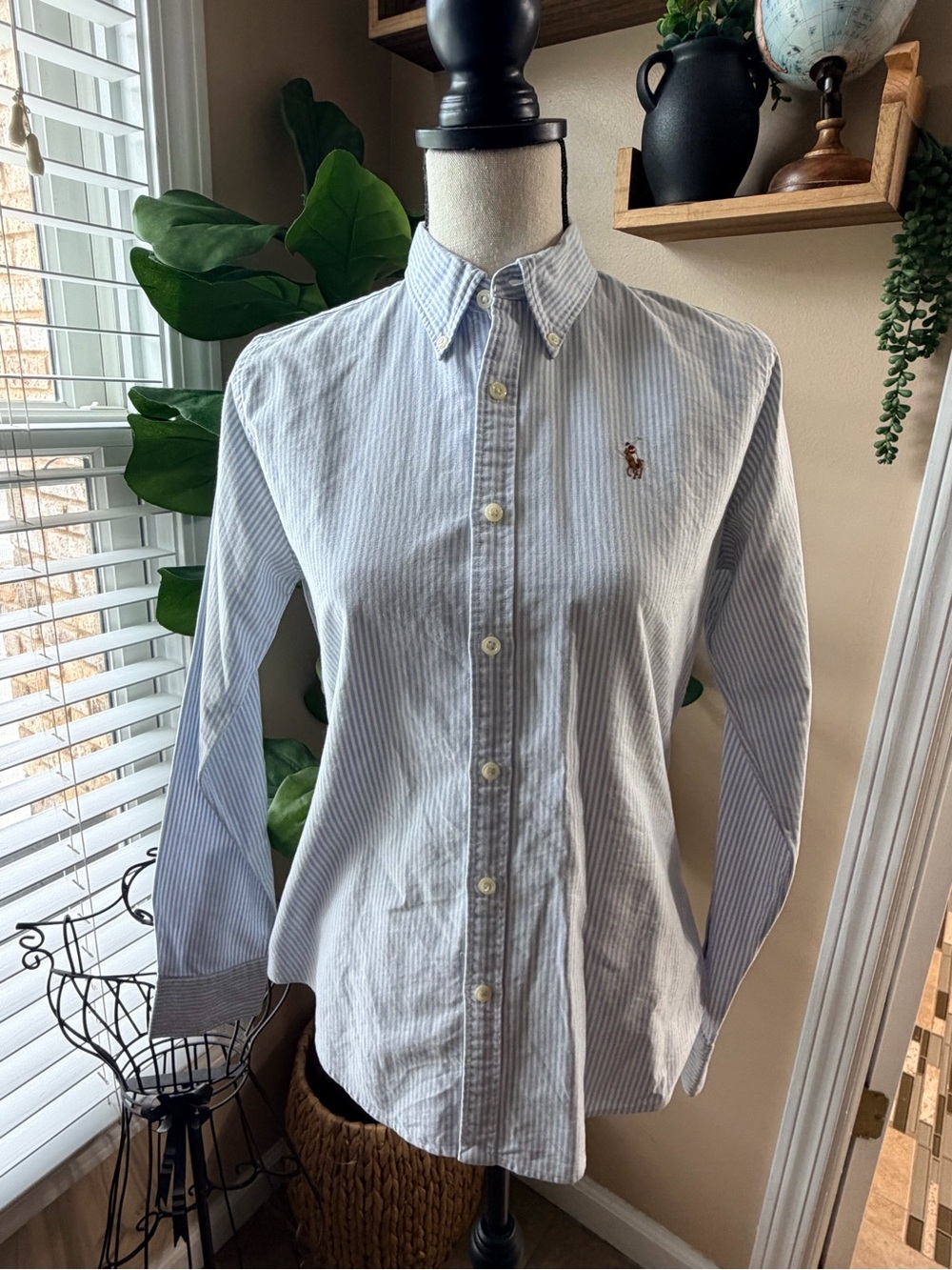 Ralph Lauren Blue & White Pinstripe Button-Down Shirt - Women's